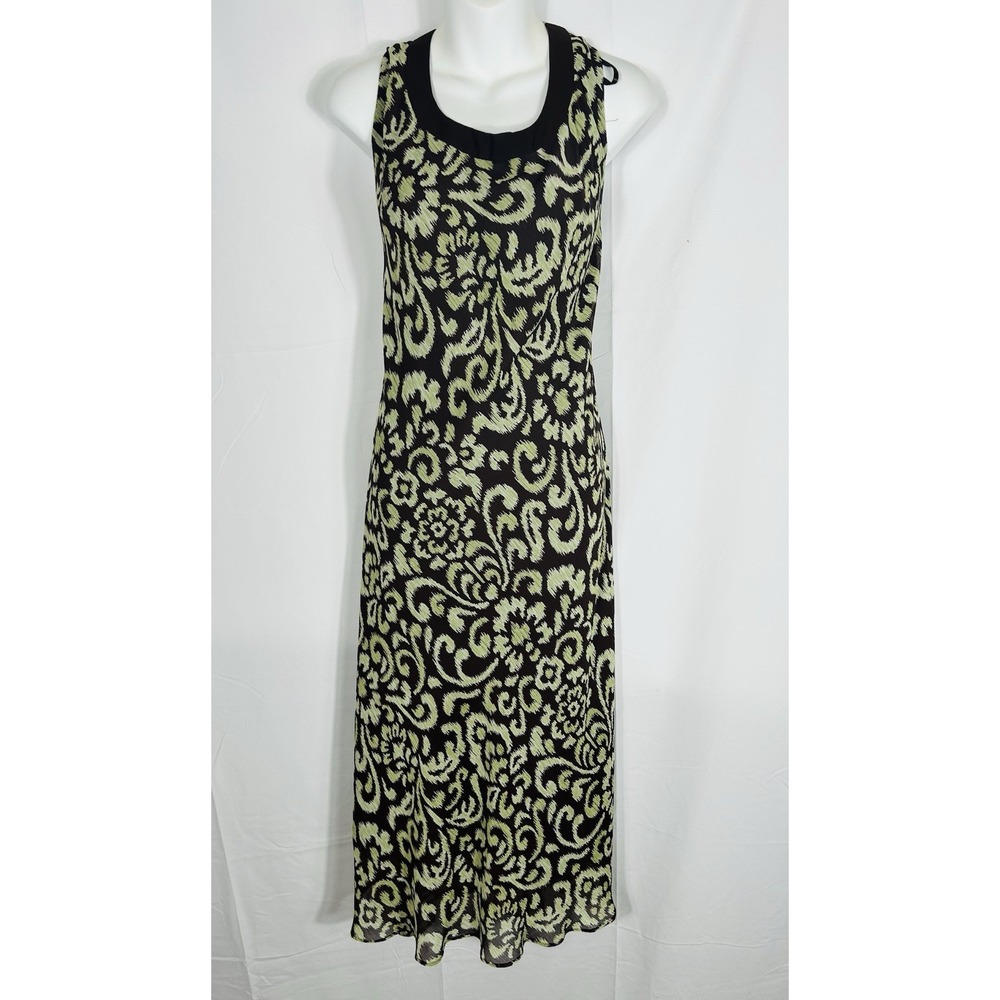 Vintage 90s Maxi Slip Dress Green Brown Paisley Boho Forest Fairy Grunge Size 16
